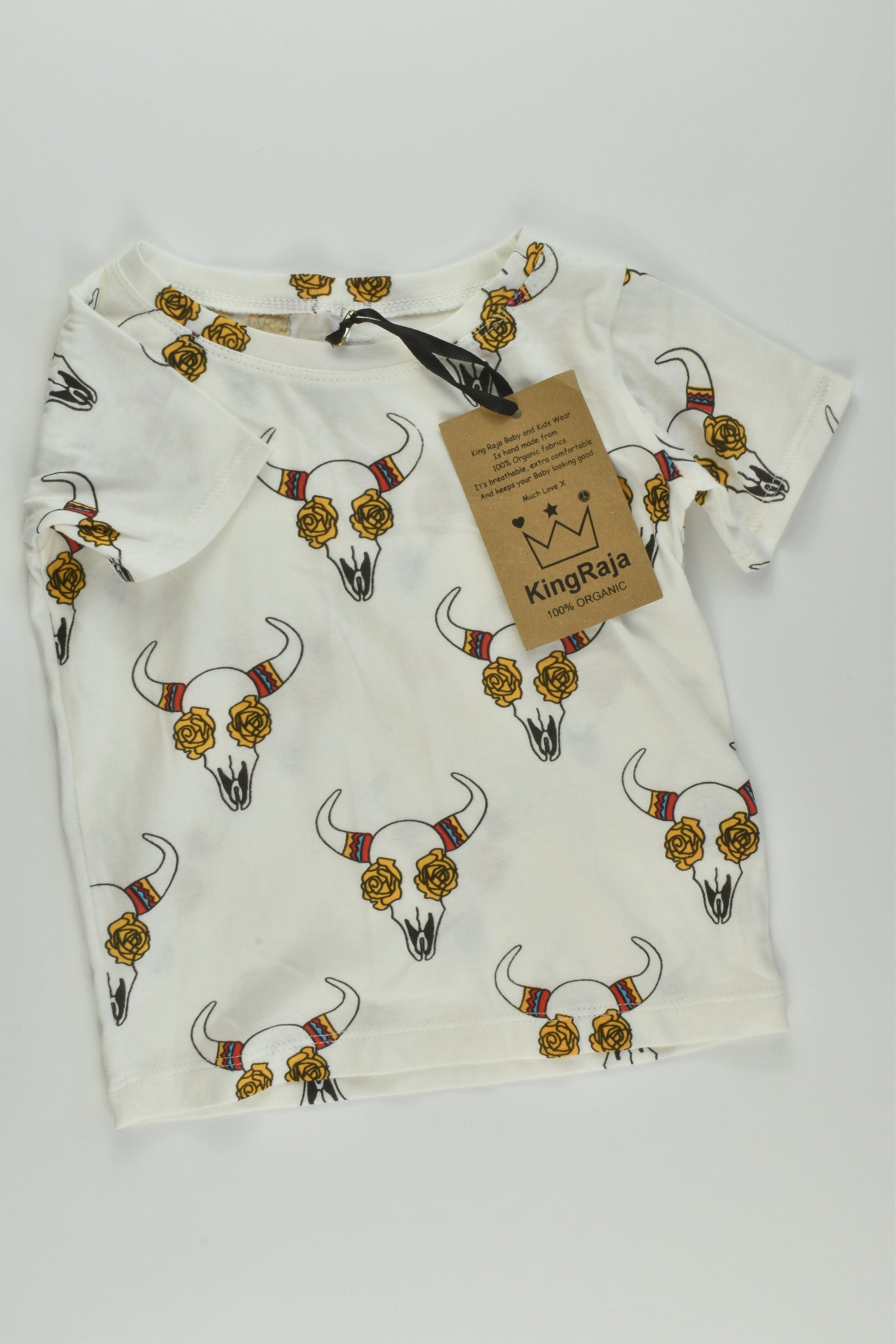 NEW King Raja Organics Size 1 Cow Skull T-shirt