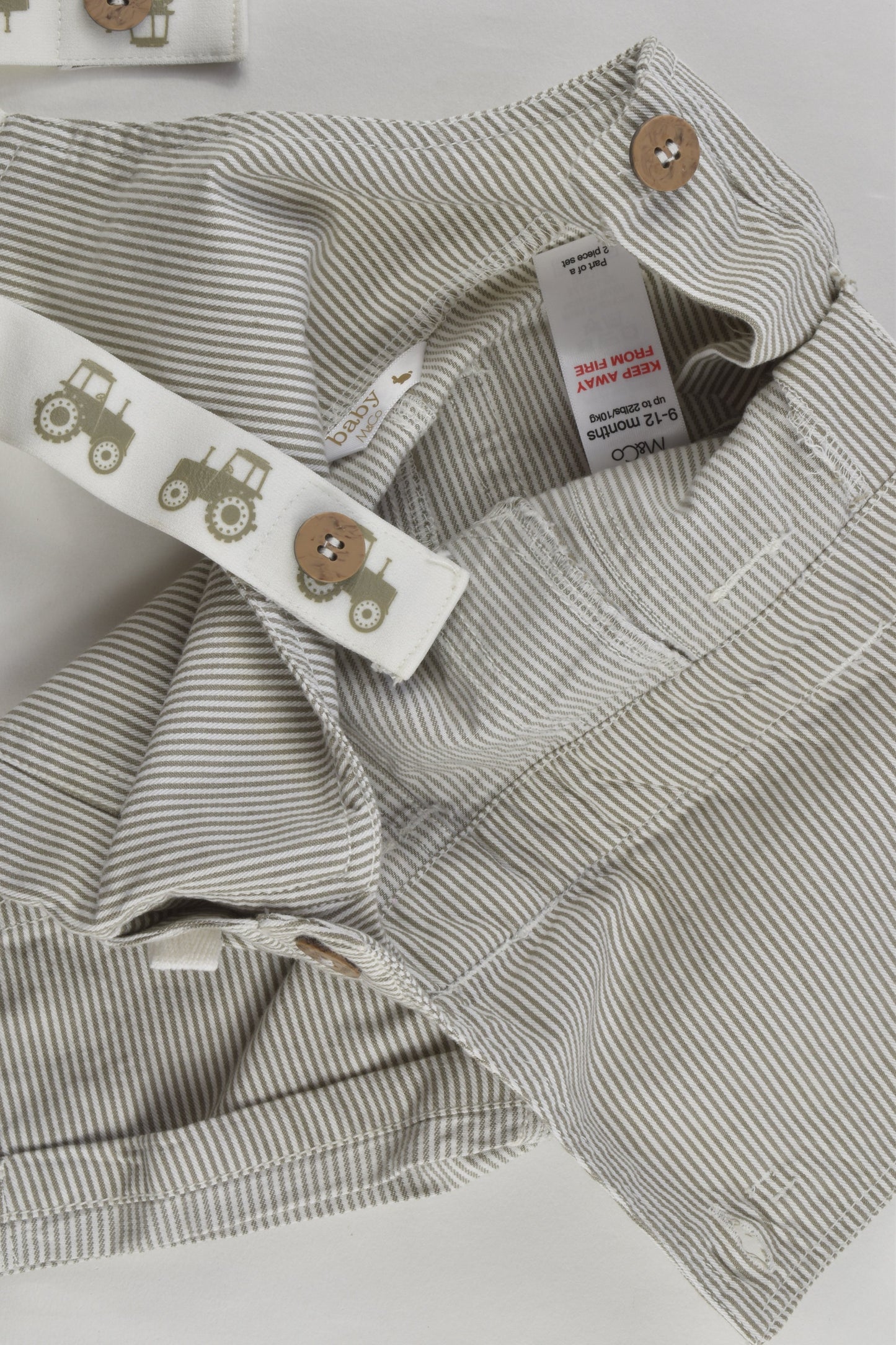NEW M&Co Size 0 (9-12 months) Striped Tractor Short Overalls