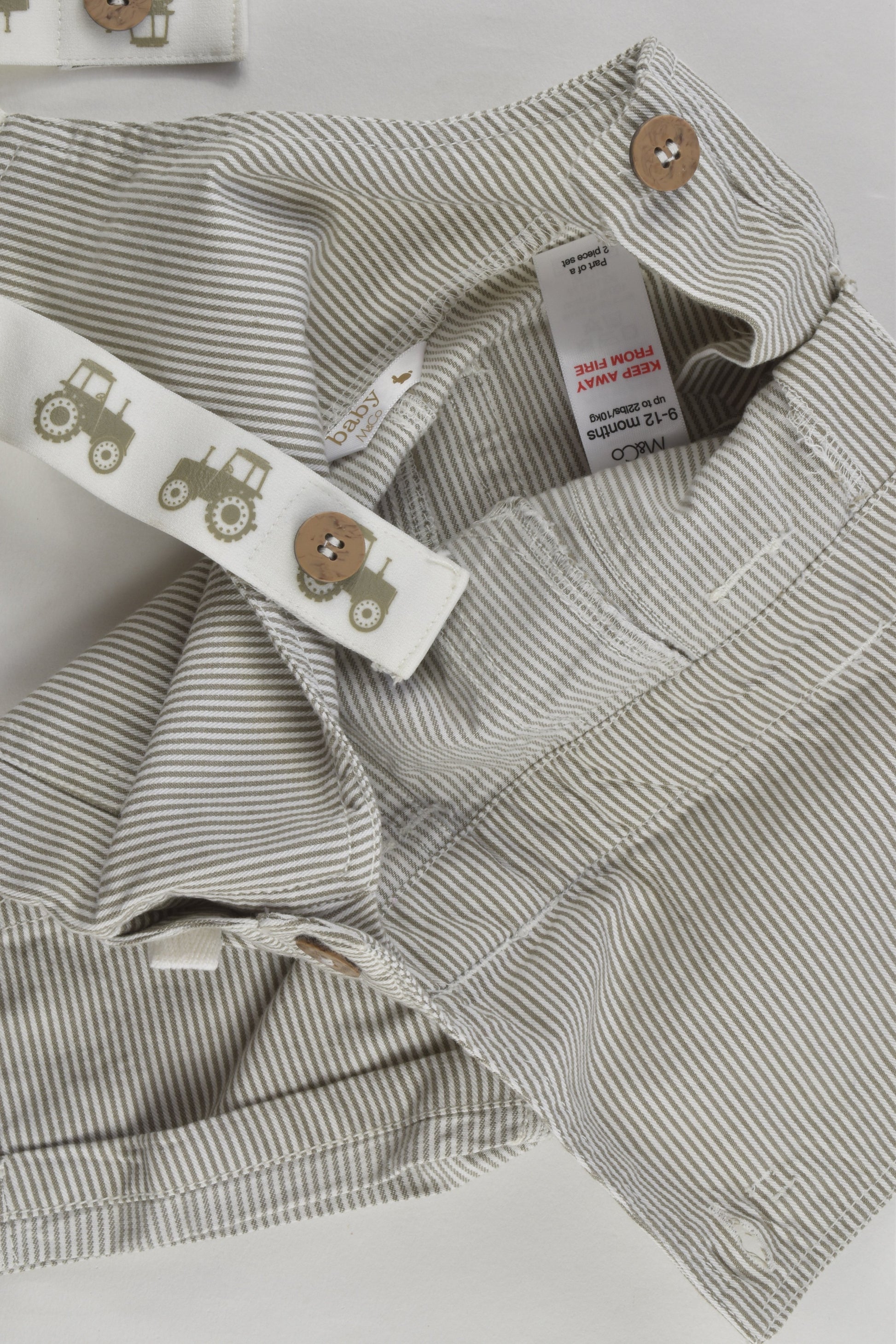 NEW M&Co Size 0 (9-12 months) Striped Tractor Short Overalls
