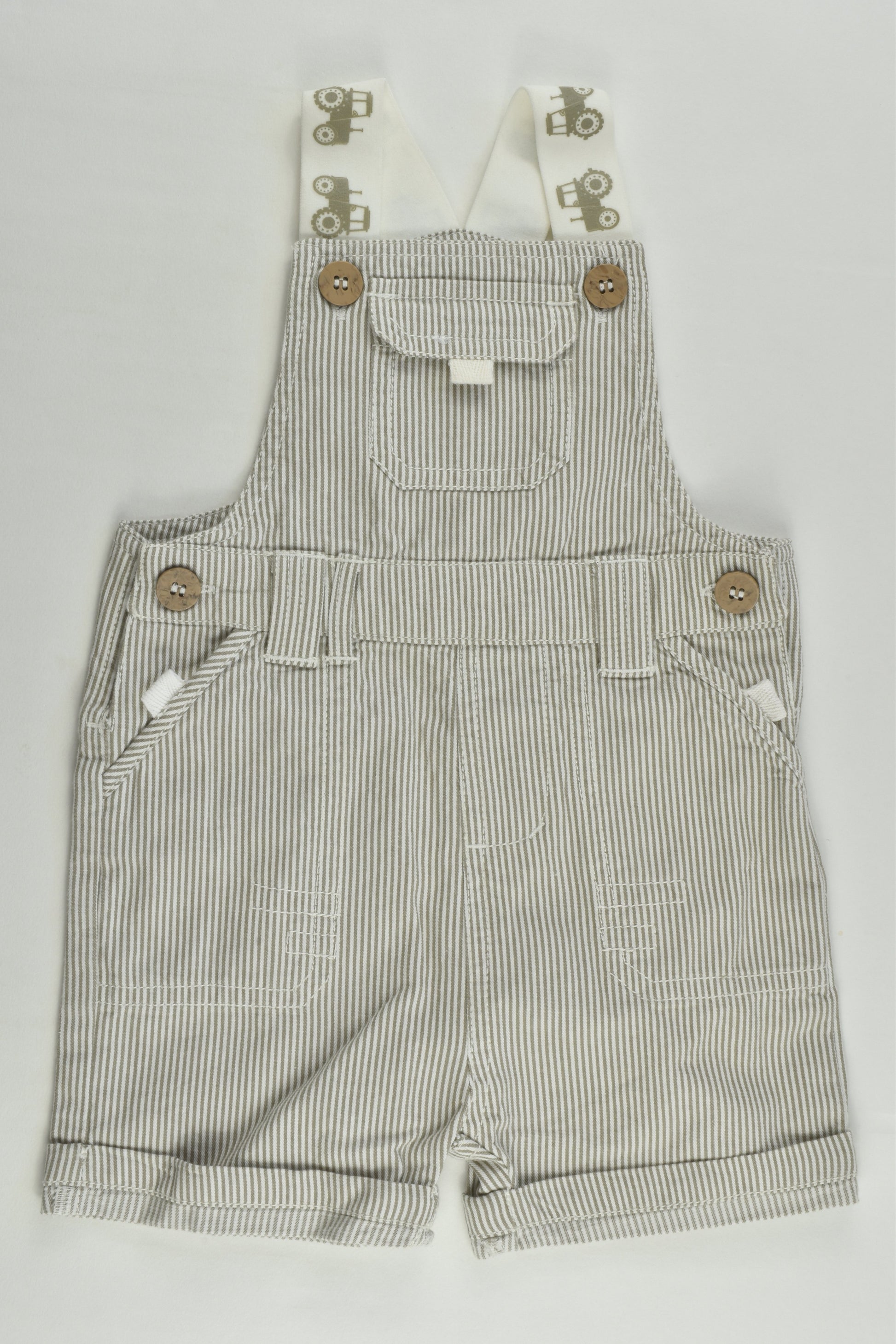 NEW M&Co Size 0 (9-12 months) Striped Tractor Short Overalls