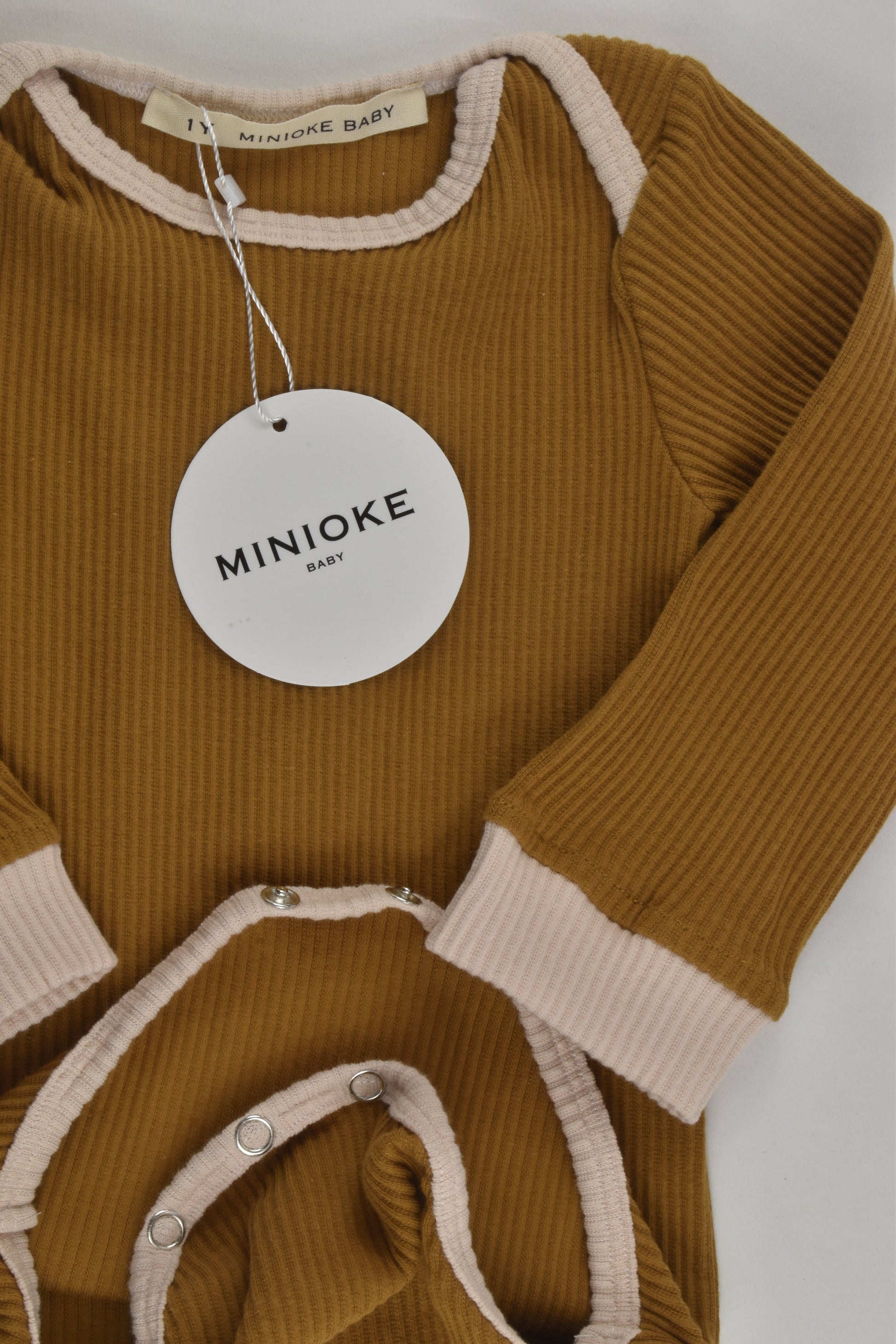 NEW Minioke Baby Size 1 Ribbed Bodysuit