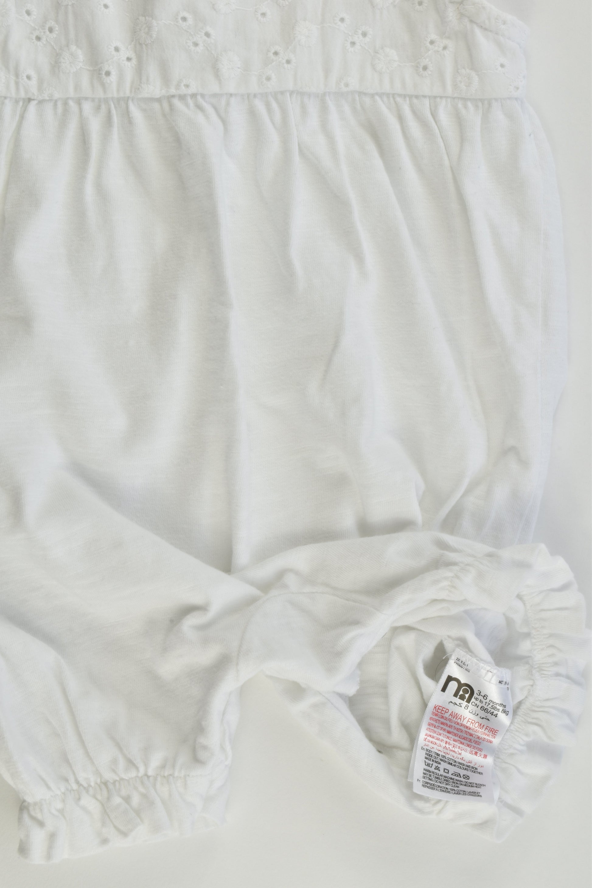 NEW Mothercare Size 00 (3-6 months) White Playsuit with Lace Detail at the Front