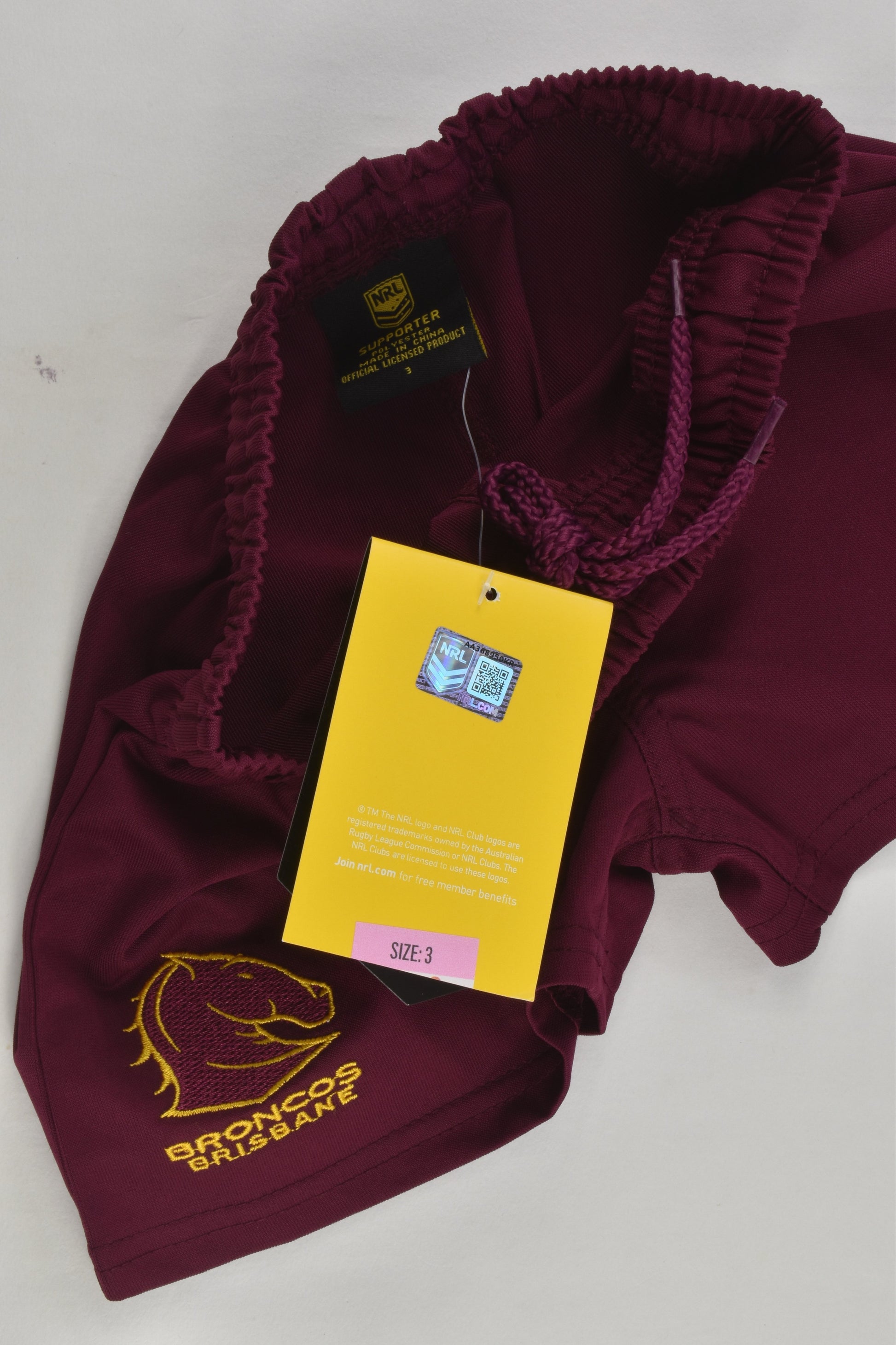 NEW NRL Supporter Size 3 Broncos Brisbane Shorts