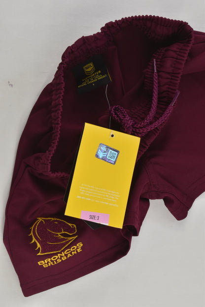 NEW NRL Supporter Size 3 Broncos Brisbane Shorts