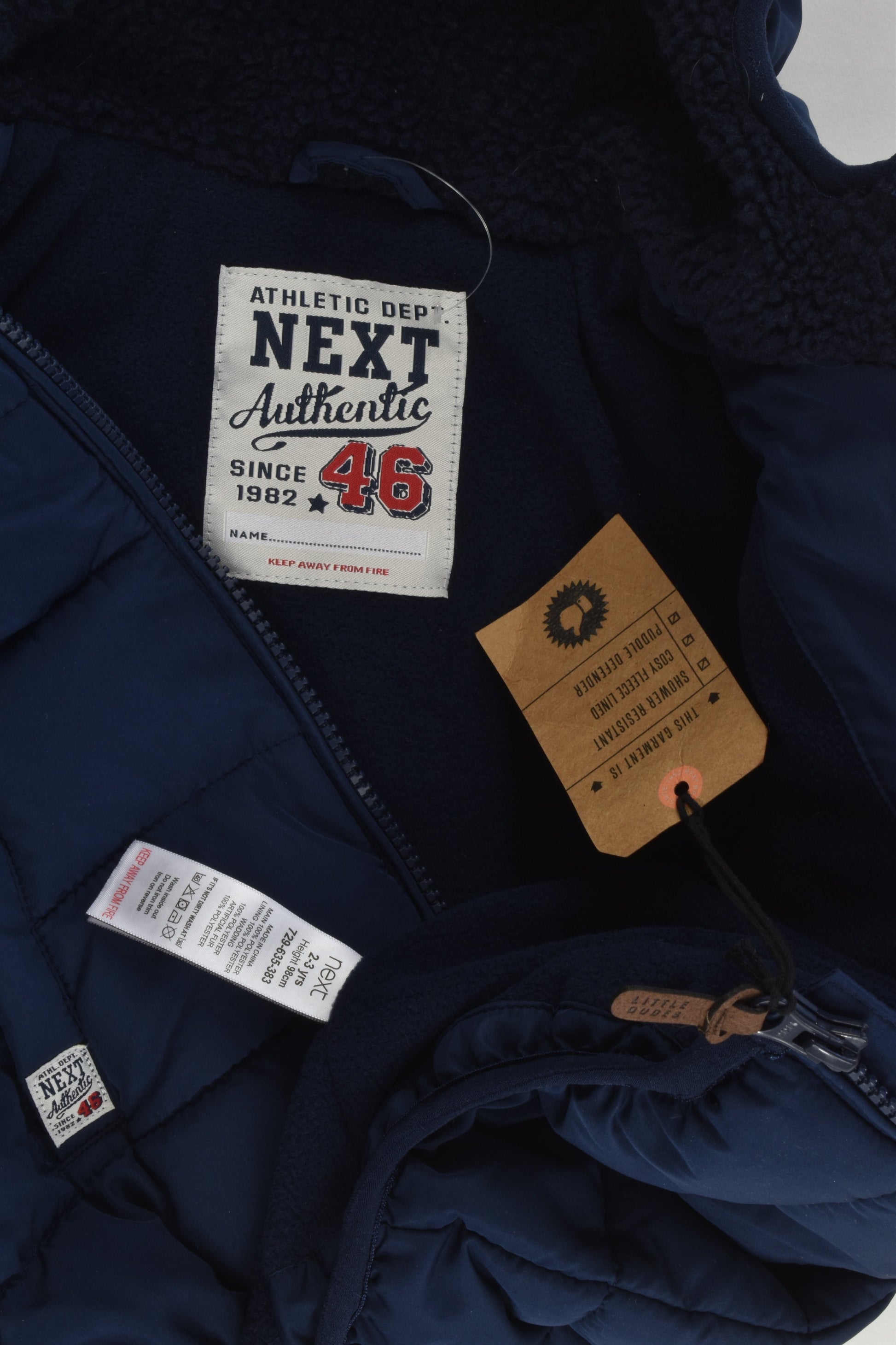 NEW Next Size 2-3 (98 cm) Fleece Lined Shower Resistant Puffer Jacket