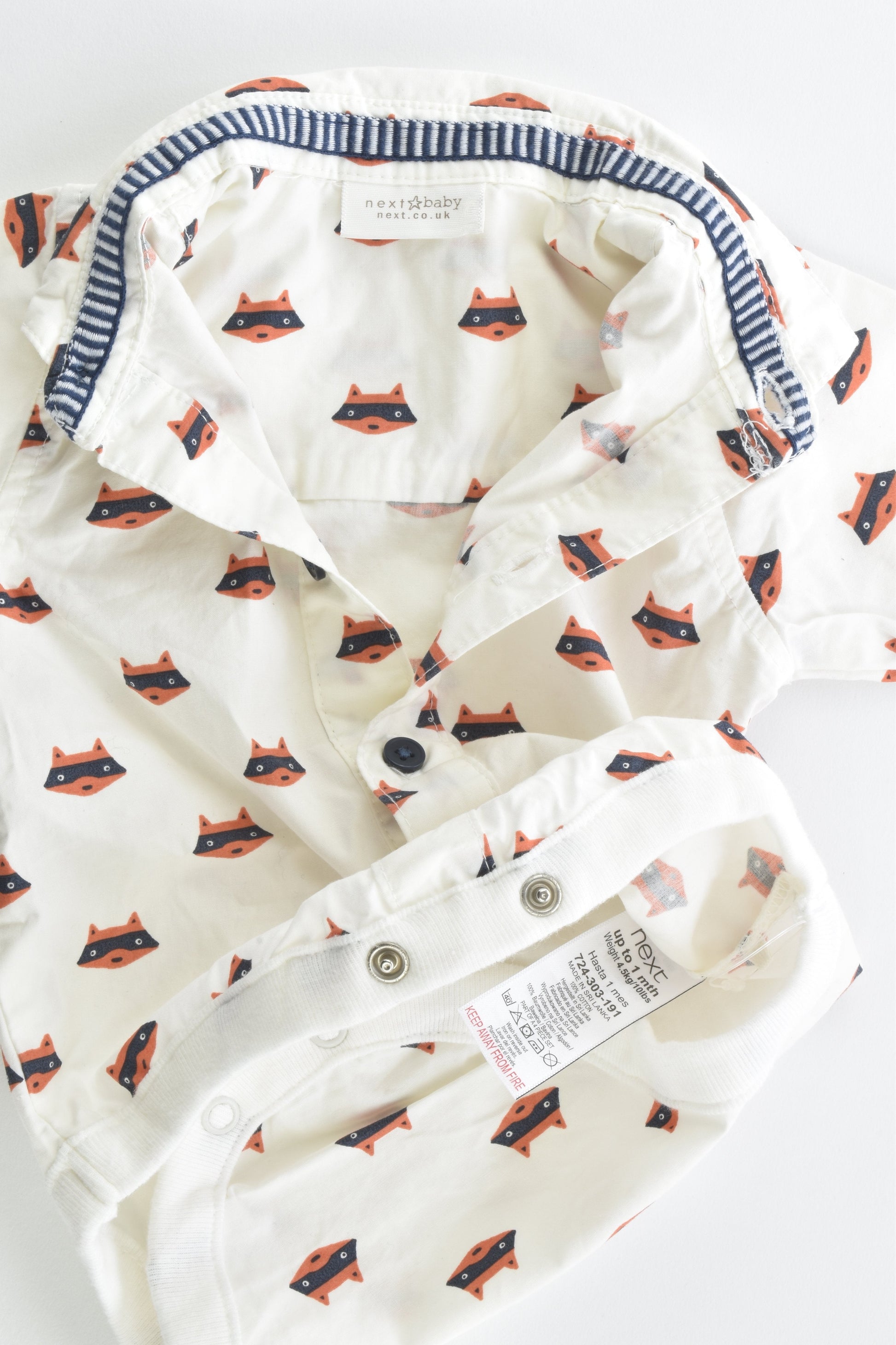 NEW Next (UK) Size 000 (Up to 1 month, 4.5 kg) Fox Collared Bodysuit