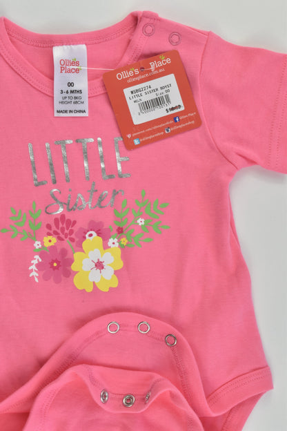 NEW Ollie's Place Size 00 (3-6 months) 'Little Sister' Bodysuit