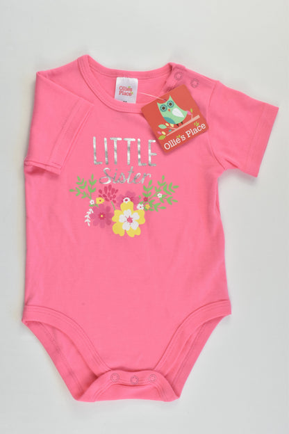 NEW Ollie's Place Size 00 (3-6 months) 'Little Sister' Bodysuit