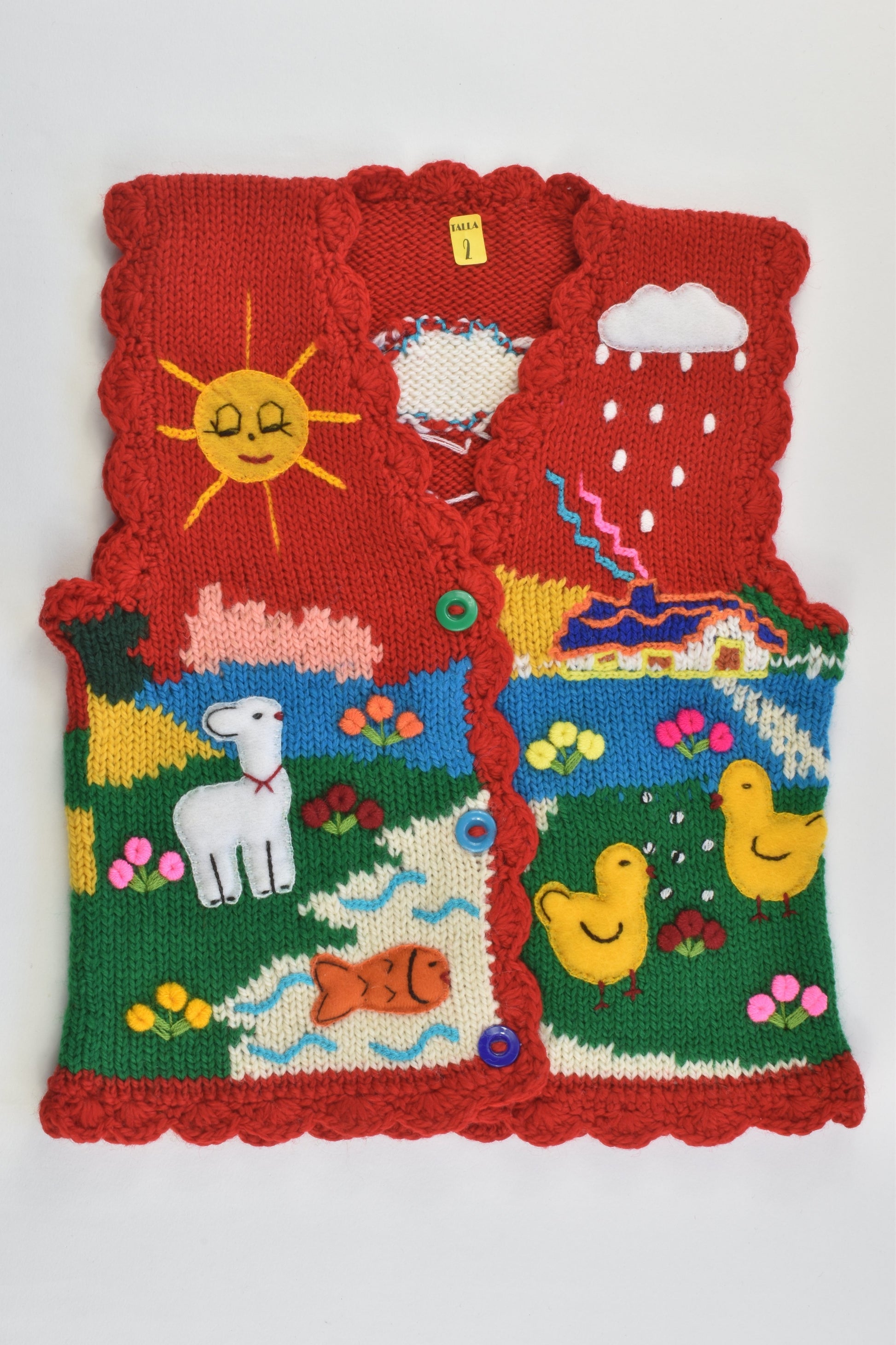 NEW Peruvian Handmade Size 2 Wool Vest with Buttons
