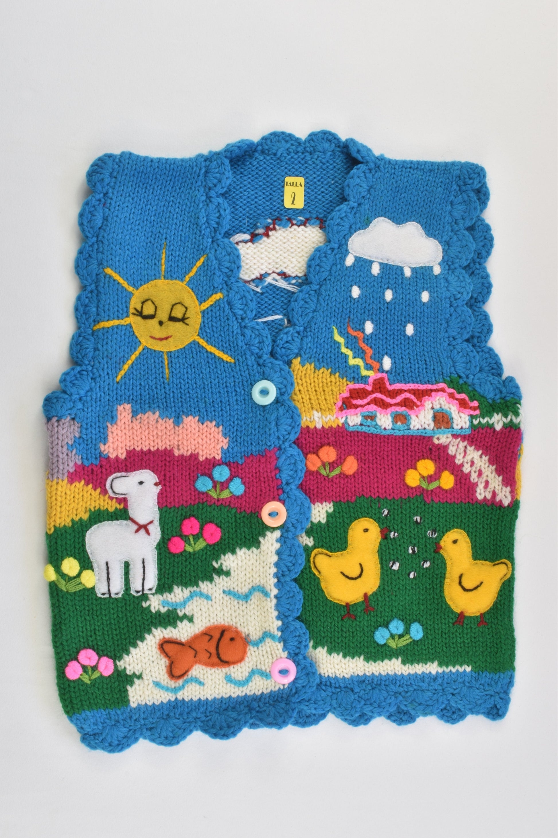 NEW Peruvian Handmade Size 2 Wool Vest with Buttons