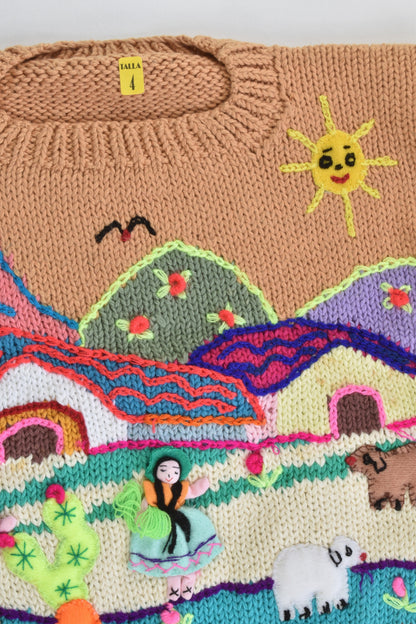 NEW Peruvian Handmade Size 4 Thick Cotton Short Sleeve Jumper