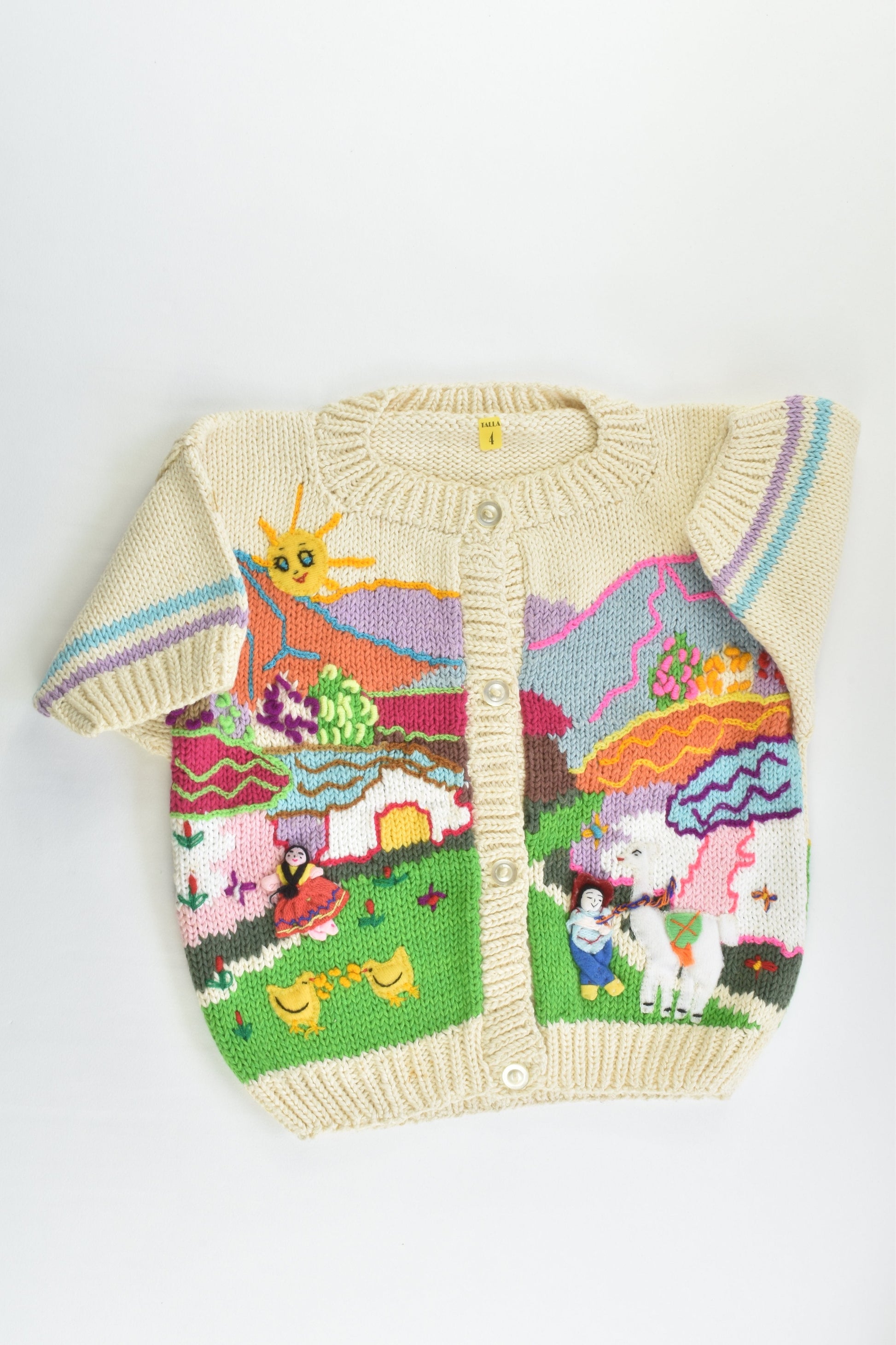 NEW Peruvian Handmade Size 4 Thick Cotton Short Sleeve Jumper with Buttons
