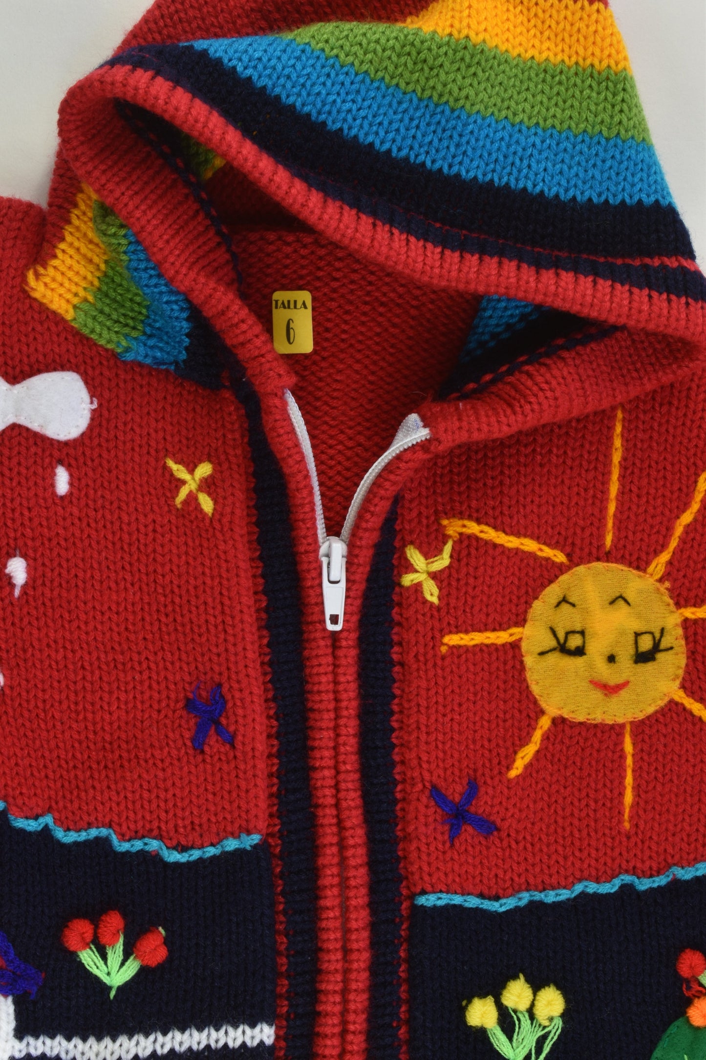 NEW Peruvian Handmade Size 6 Wool Jumper with Zip and Hood