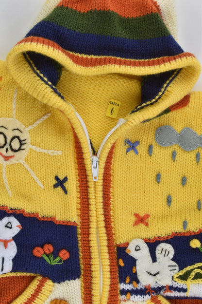 NEW Peruvian Handmade Size 6 Wool Jumper with Zip and Hood