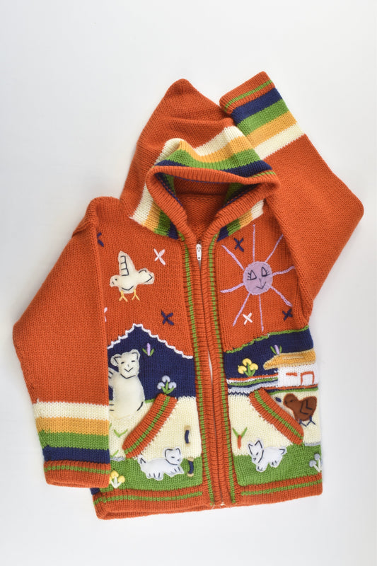 NEW Peruvian Handmade Size 6 Wool Jumper with Zip and Hood