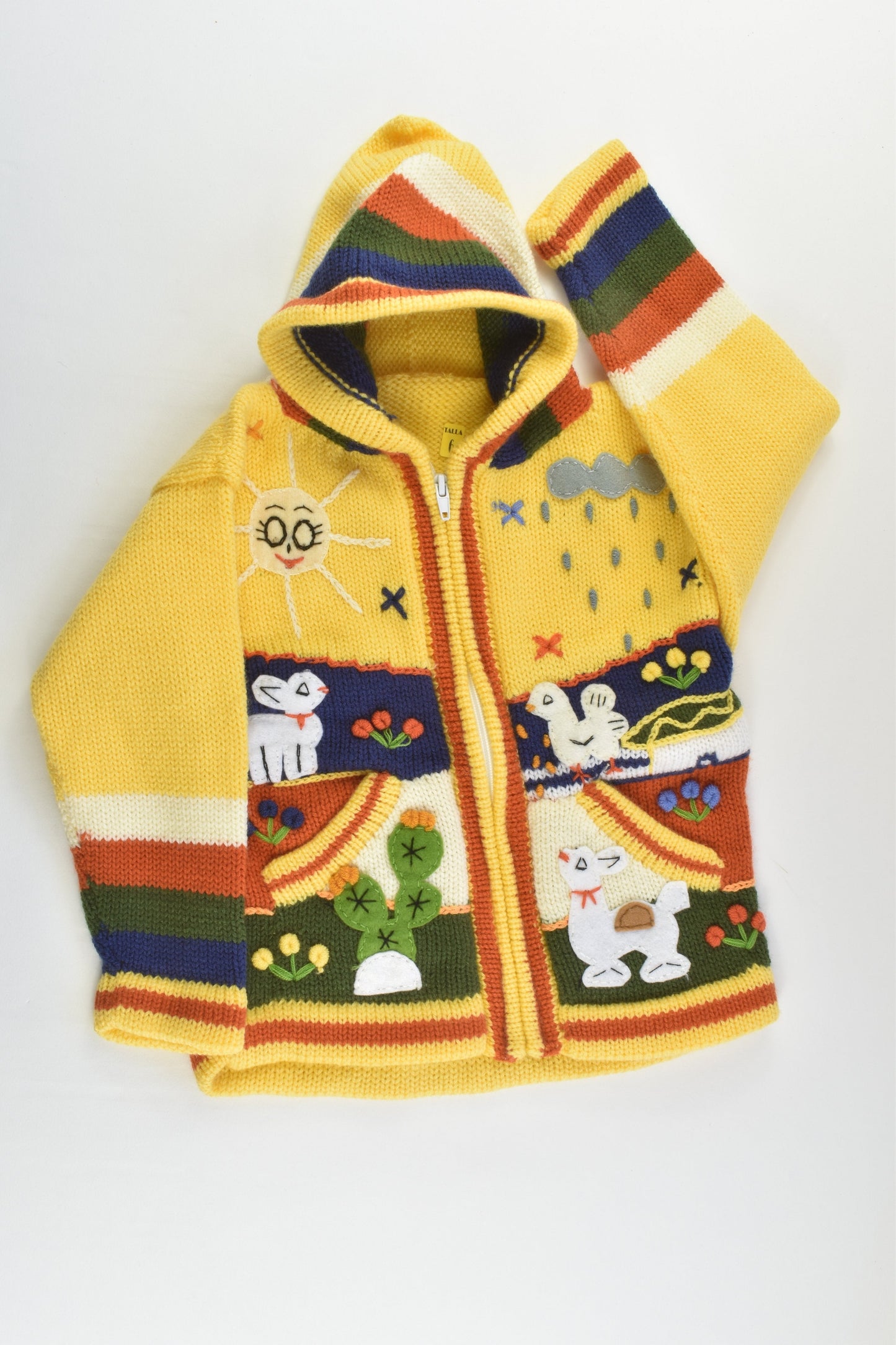 NEW Peruvian Handmade Size 6 Wool Jumper with Zip and Hood