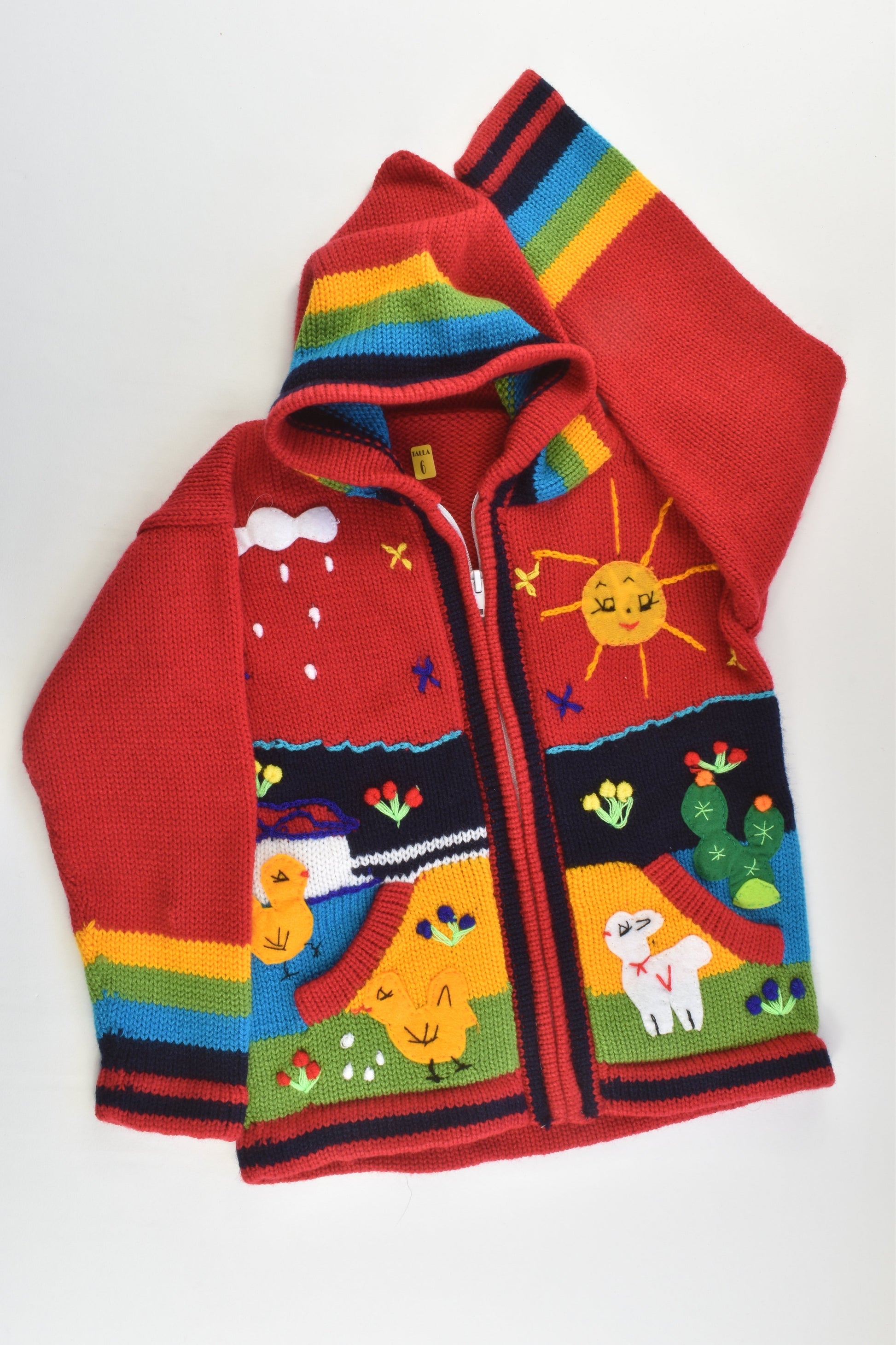NEW Peruvian Handmade Size 6 Wool Jumper with Zip and Hood