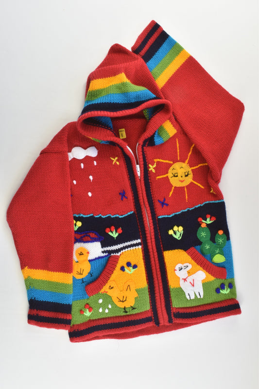 NEW Peruvian Handmade Size 6 Wool Jumper with Zip and Hood