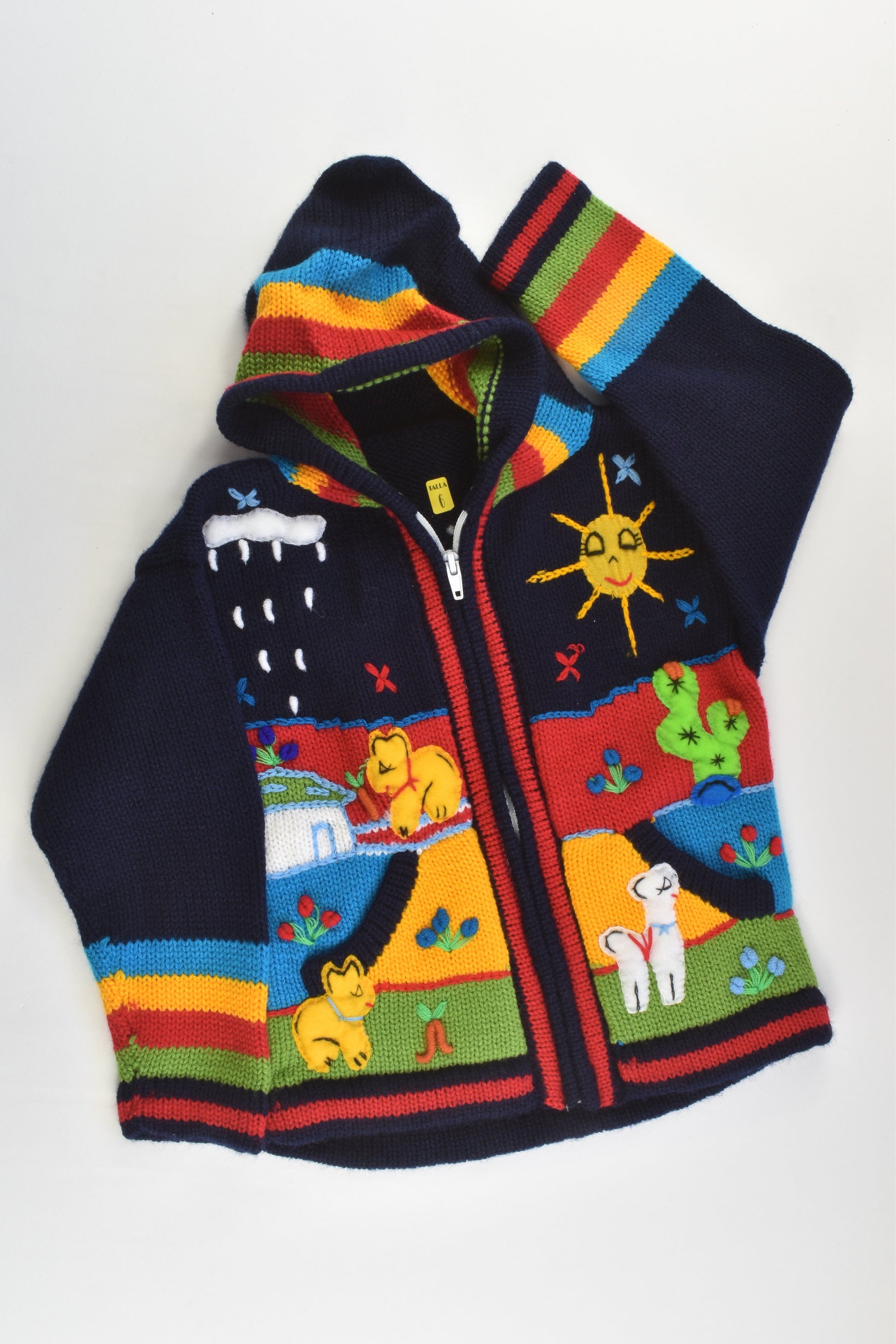 NEW Peruvian Handmade Size 6 Wool Jumper with Zip and Hood