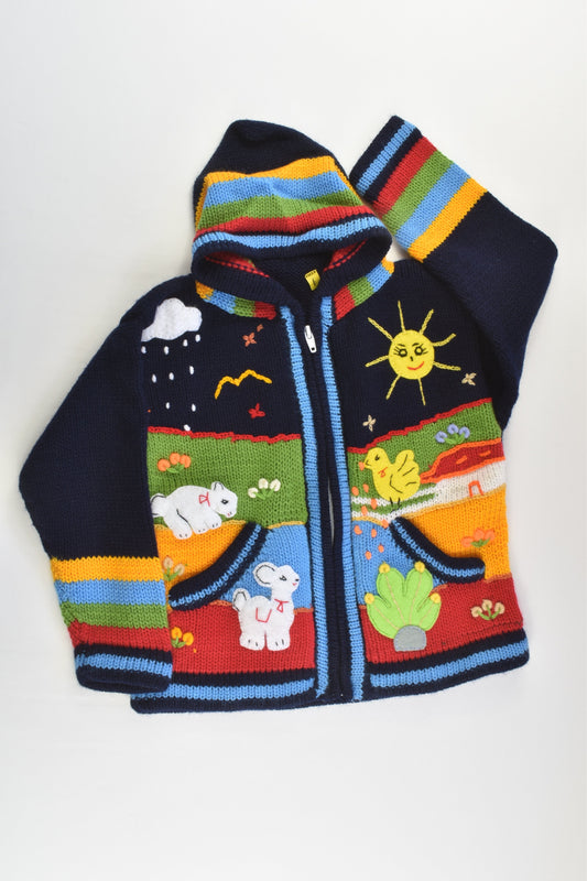 NEW Peruvian Handmade Size 6 Wool Jumper with Zip and Hood