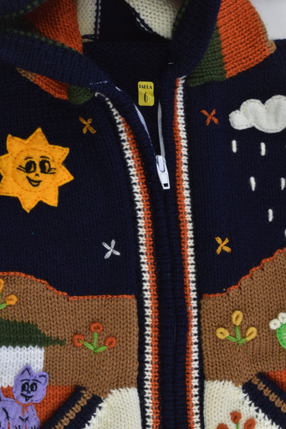 NEW Peruvian Handmade Size 6 Wool Jumper with Zip and Long Hood