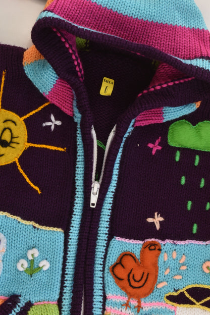 NEW Peruvian Handmade Size 6 Wool Jumper with Zip and Long Hood
