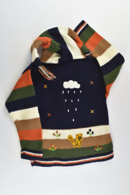 NEW Peruvian Handmade Size 6 Wool Jumper with Zip and Long Hood