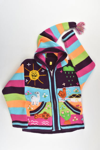 NEW Peruvian Handmade Size 6 Wool Jumper with Zip and Long Hood