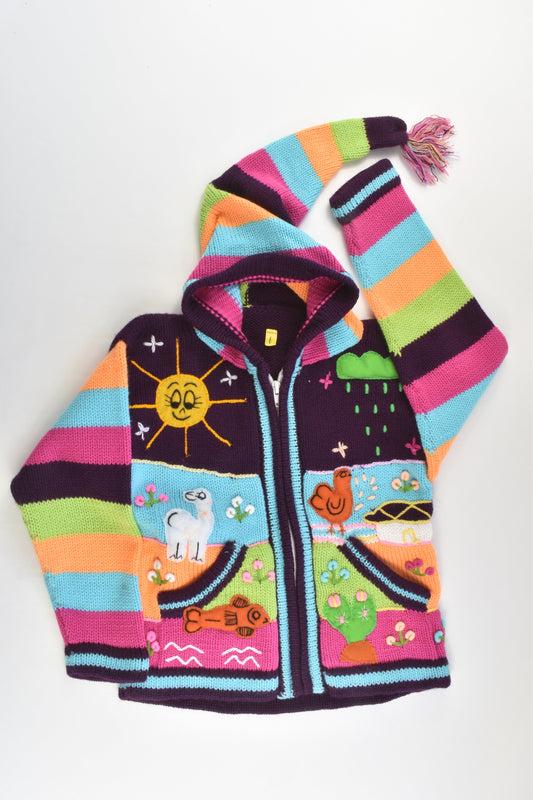 NEW Peruvian Handmade Size 6 Wool Jumper with Zip and Long Hood