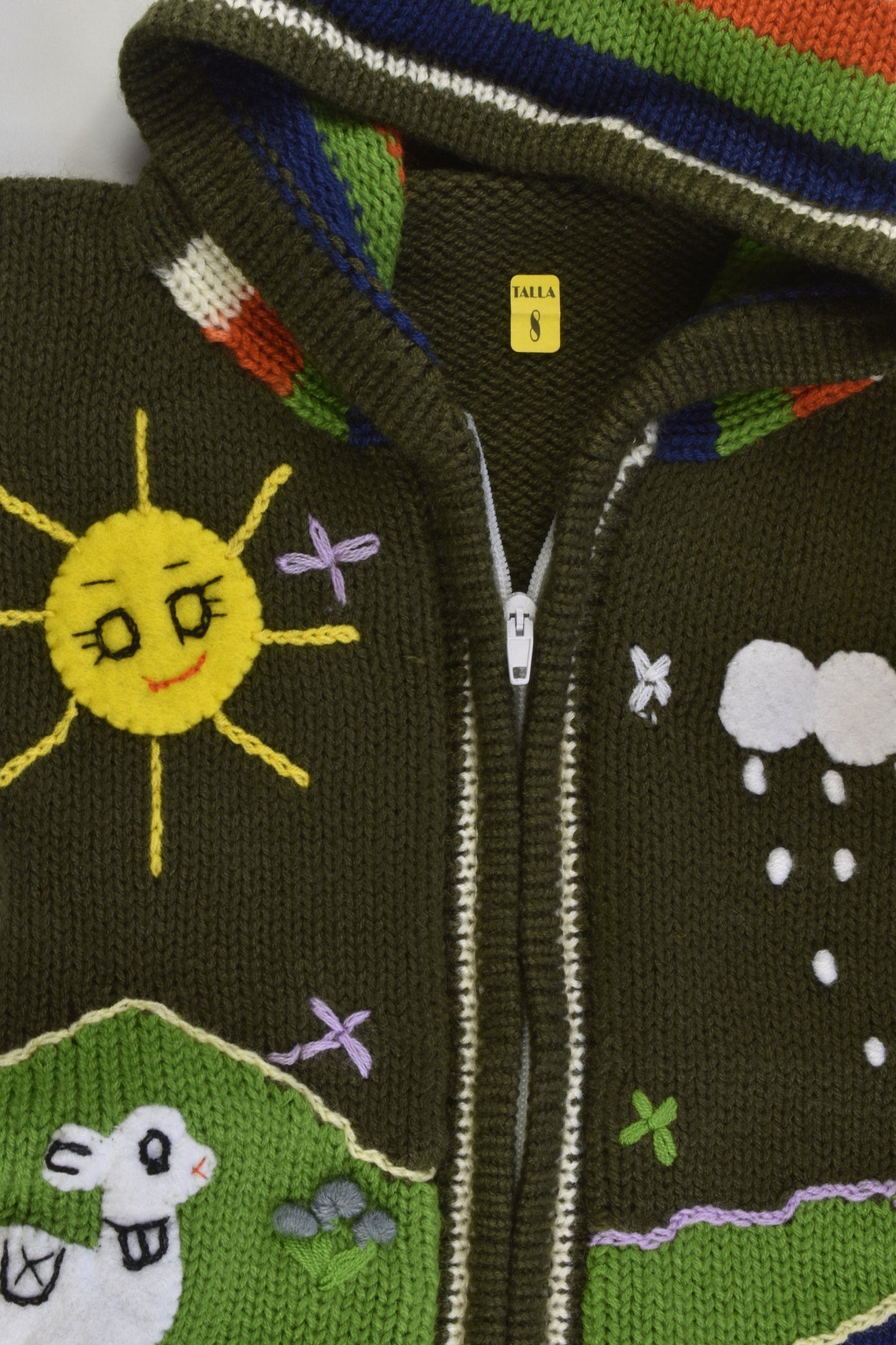 NEW Peruvian Handmade Size 8 Wool Jumper with Zip and Hood
