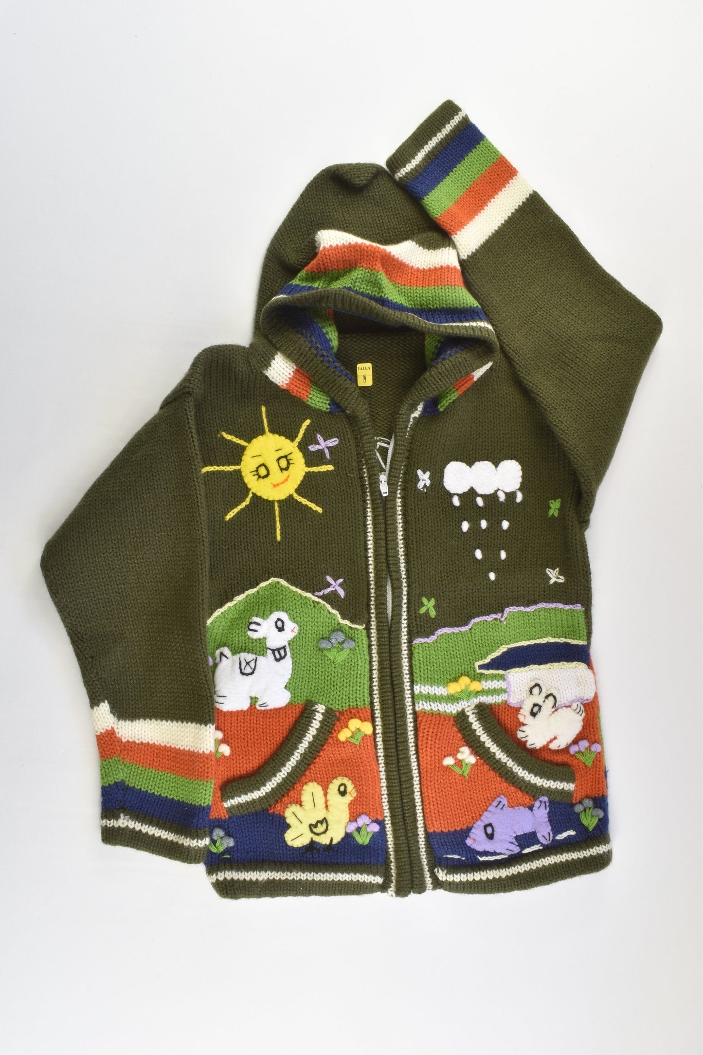 NEW Peruvian Handmade Size 8 Wool Jumper with Zip and Hood