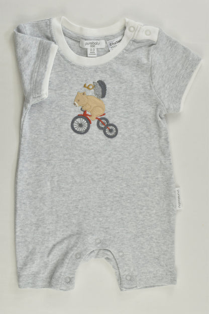 NEW Purebaby Size 000 Wombat and Hedgehog on Tricycle Short Romper