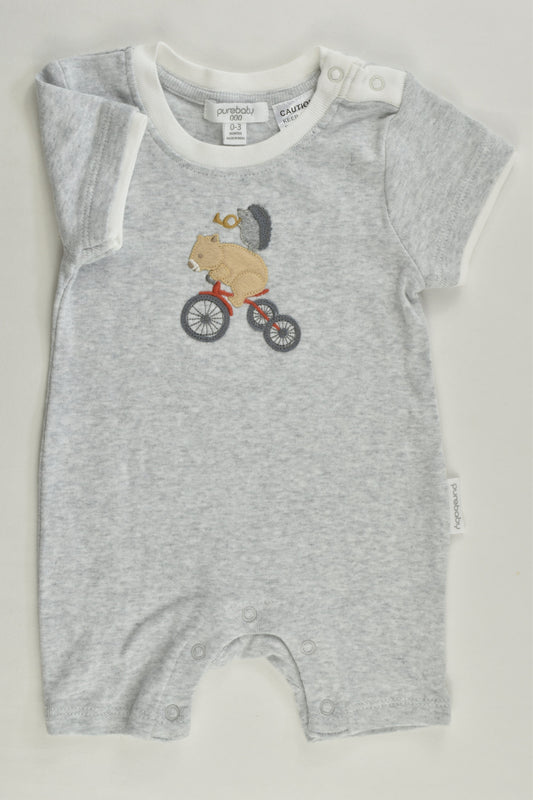 NEW Purebaby Size 000 Wombat and Hedgehog on Tricycle Short Romper