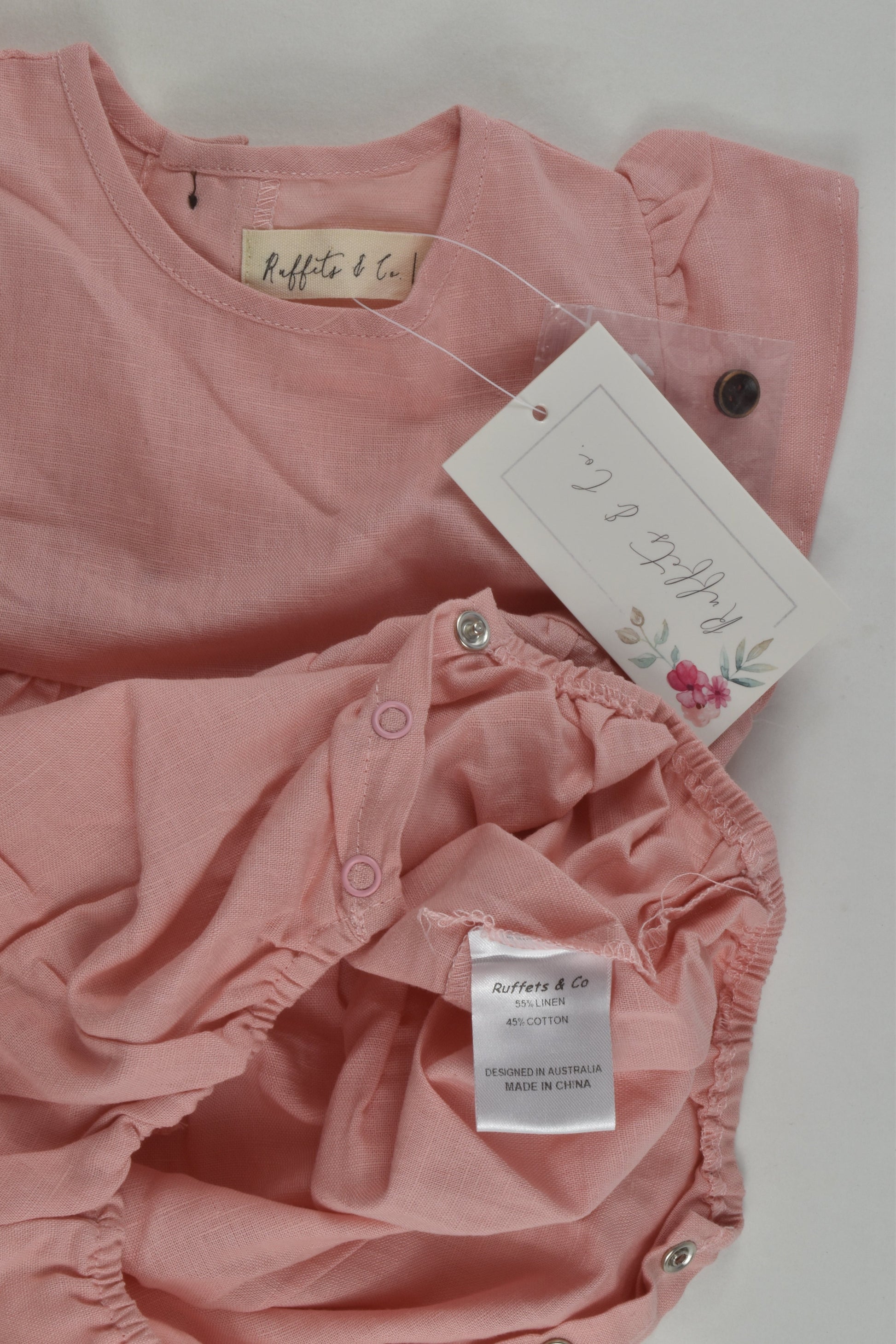 NEW Ruffets & Co Size 1 Linen Blend Romper