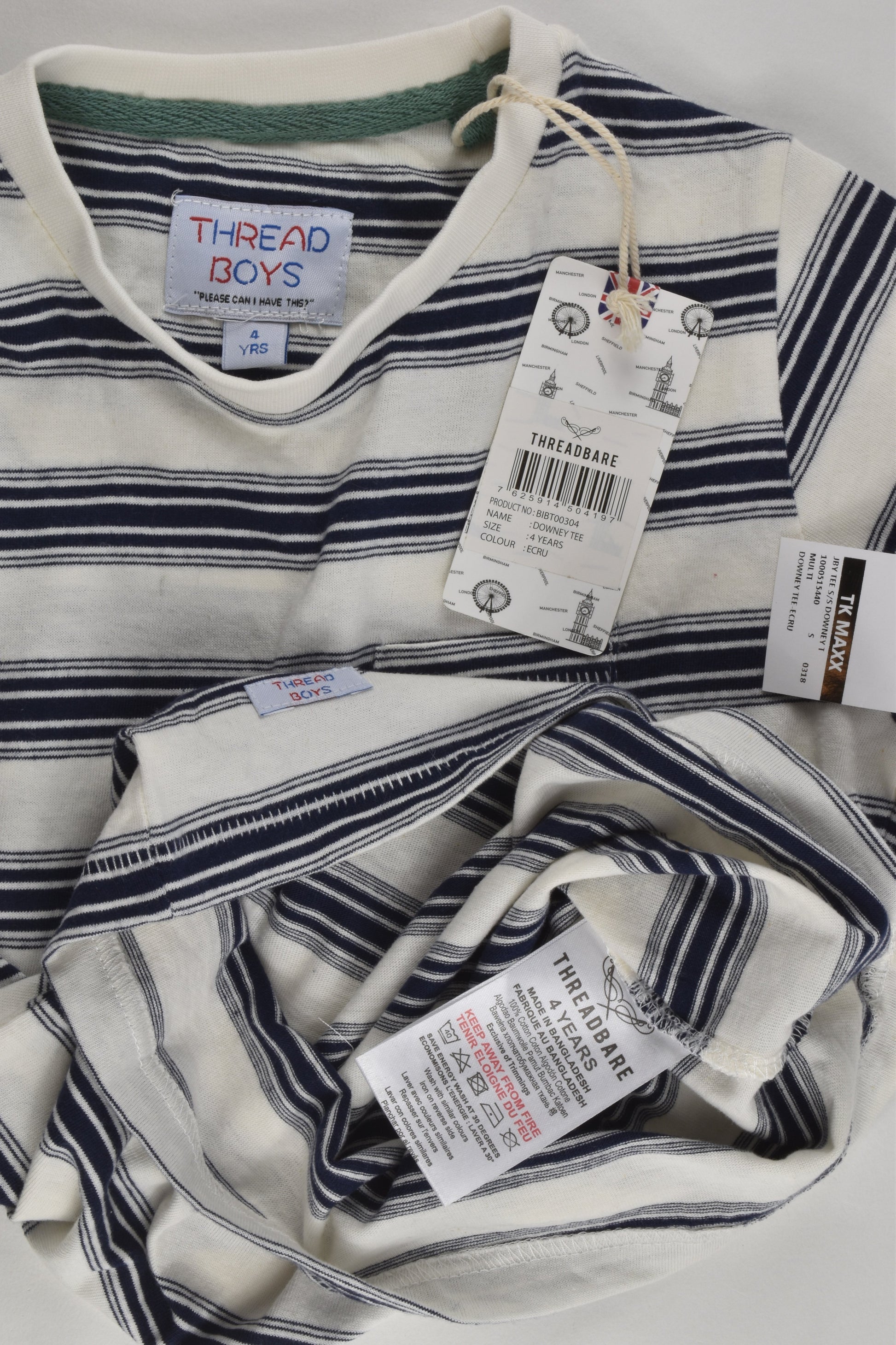 NEW Thread Boys Size 4 Striped T-shirt
