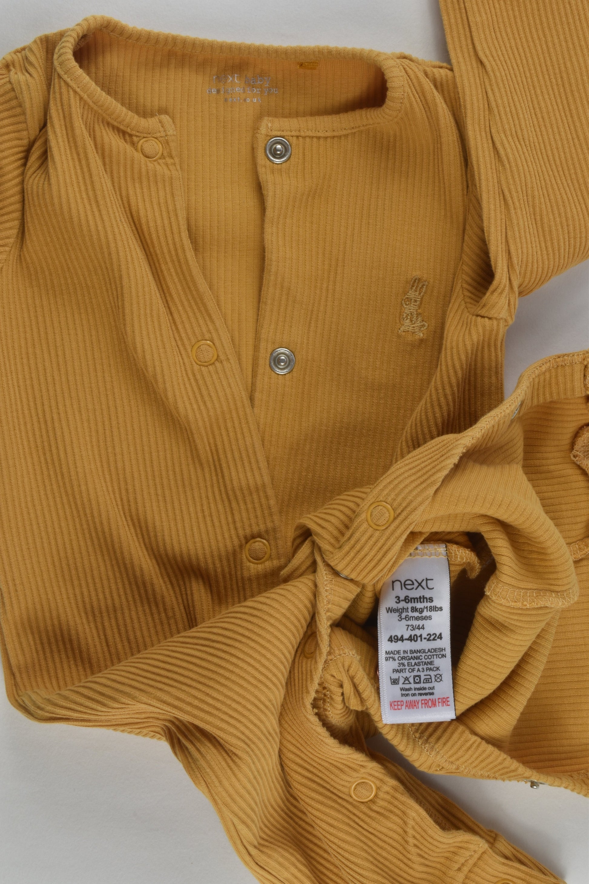 Next Size 00 Mustard Organic Ribbed Romper