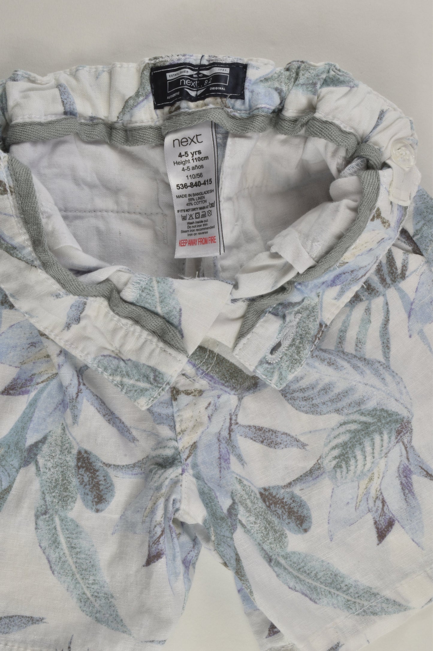 Next Size 4-5 (110 cm) Linen/Cotton Leaves Shorts