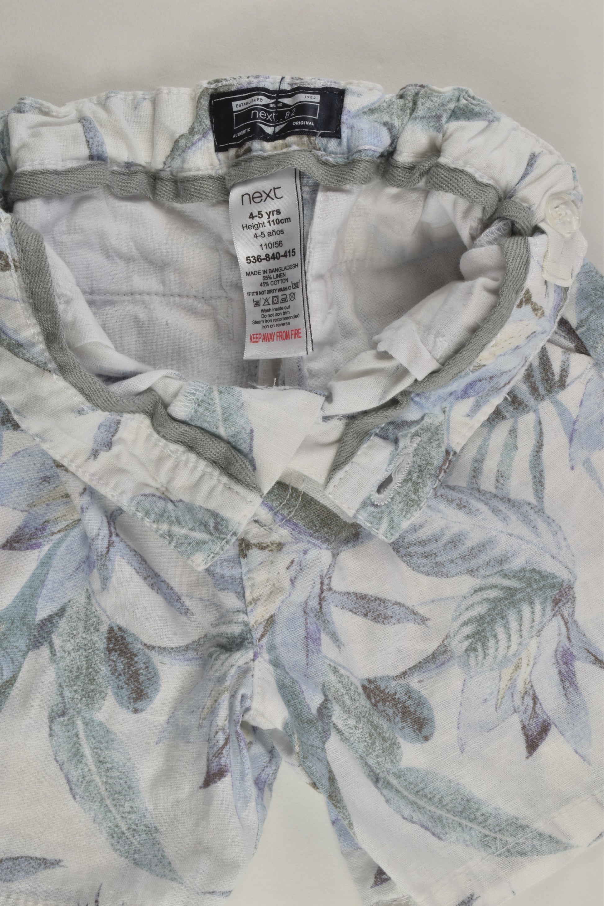 Next Size 4-5 (110 cm) Linen/Cotton Leaves Shorts