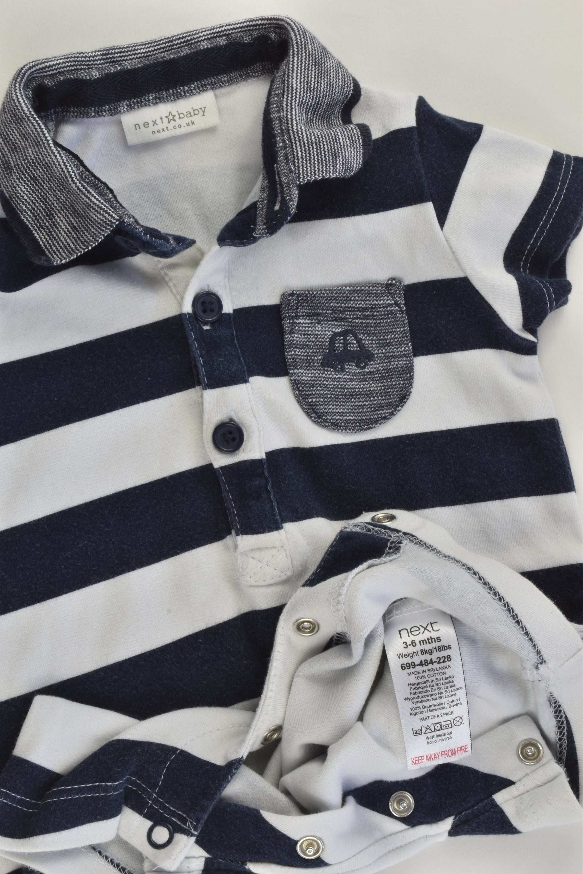 Next (UK) Size 00 (3-6 months) Striped Car Pocket Short Romper