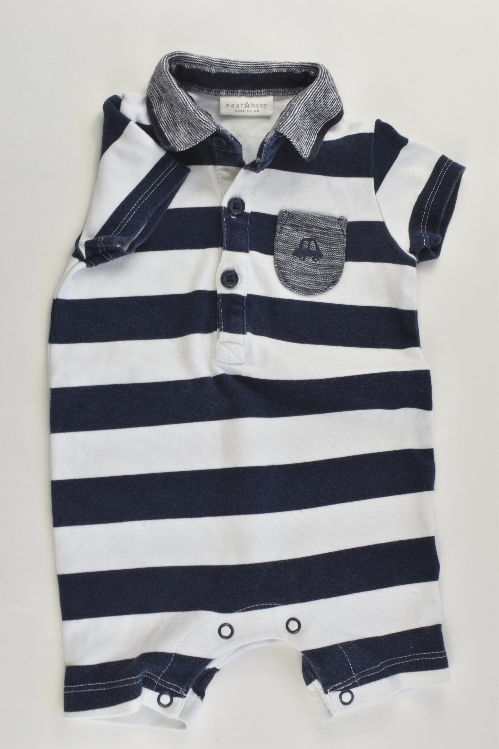 Next (UK) Size 00 (3-6 months) Striped Car Pocket Short Romper