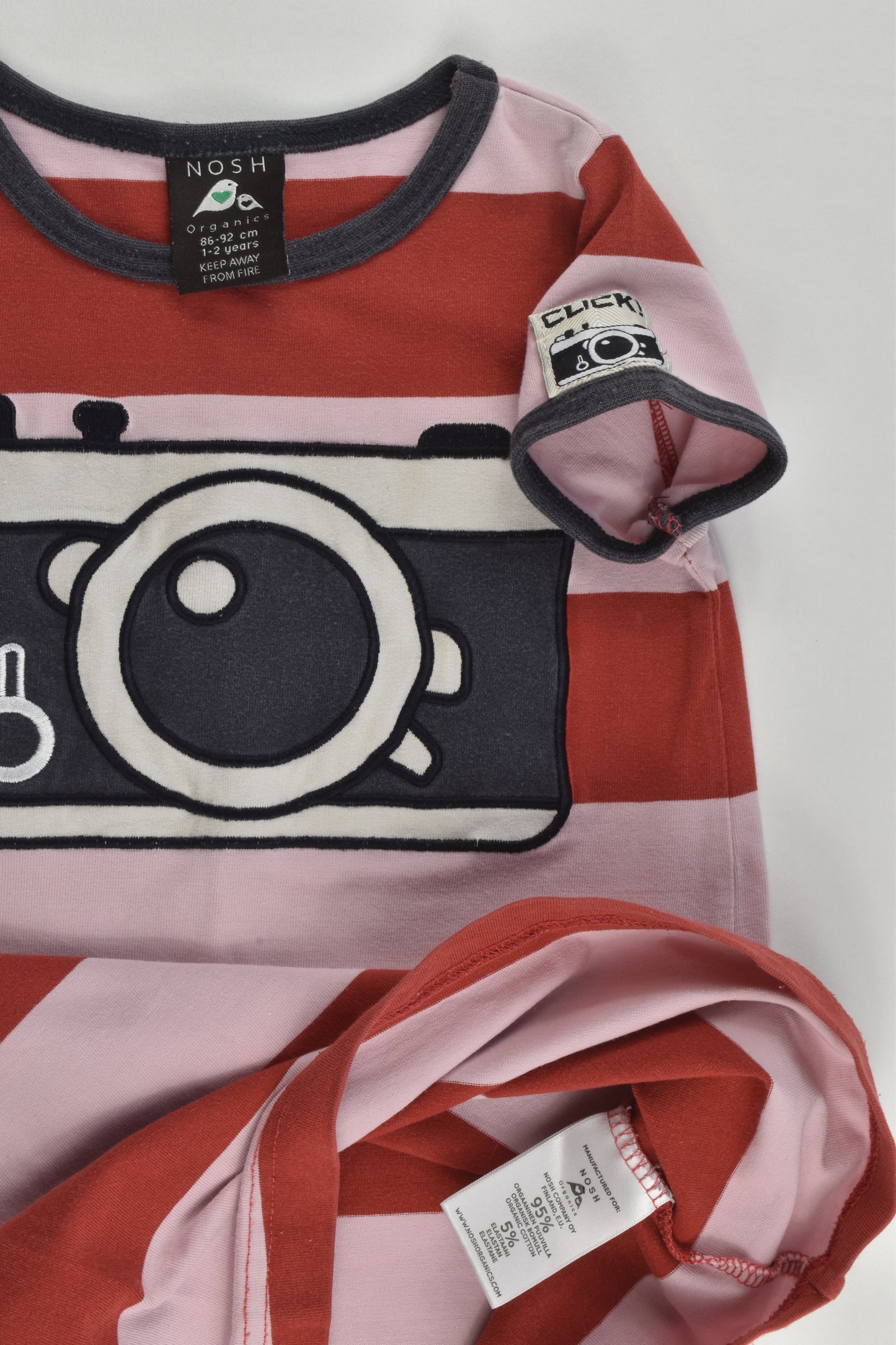 Nosh Organics Size 1-2 (86/92 cm) Striped Camera Dress