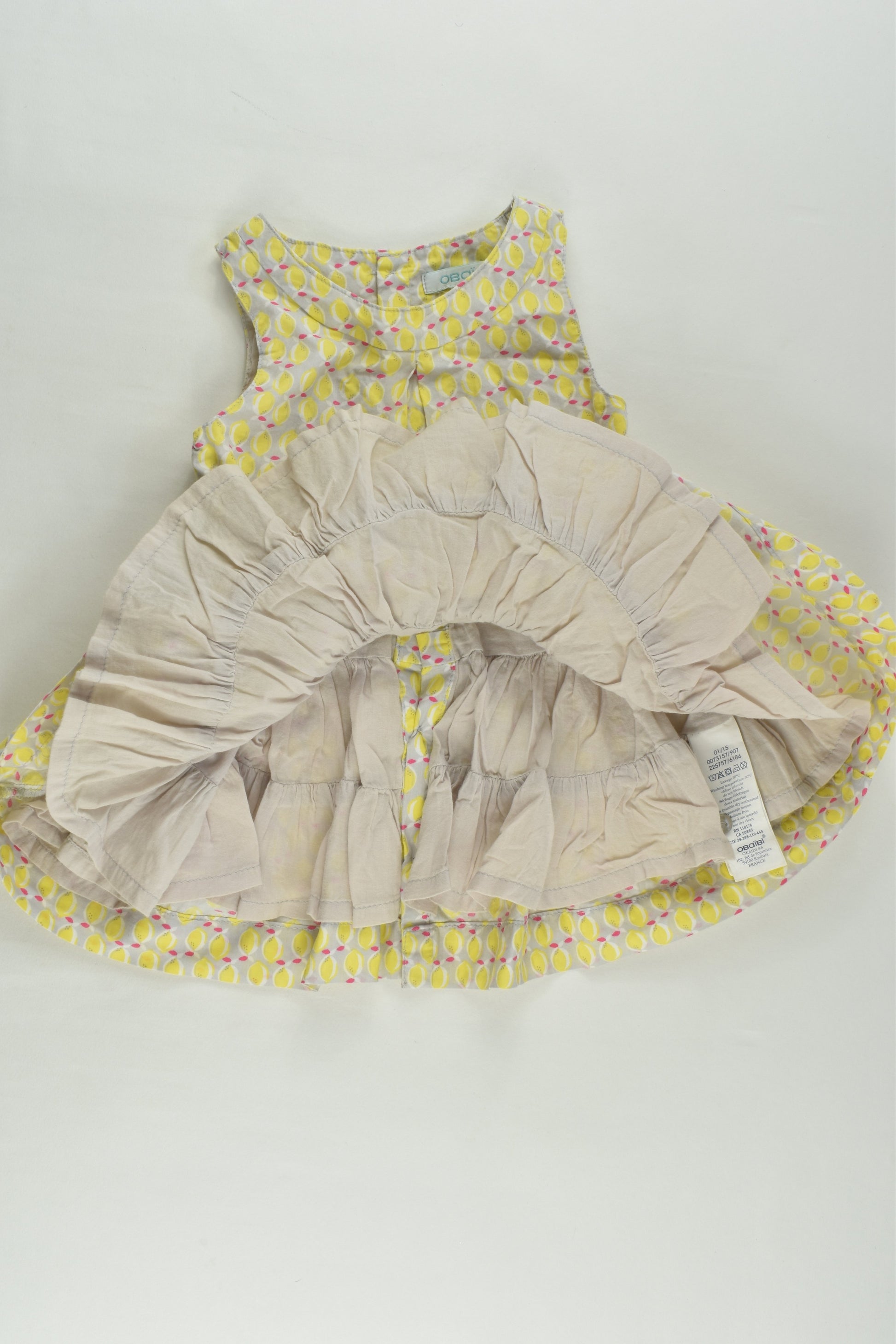 Obaïbi Size 00 (6M, 68 cm) Lined Lemon Dress