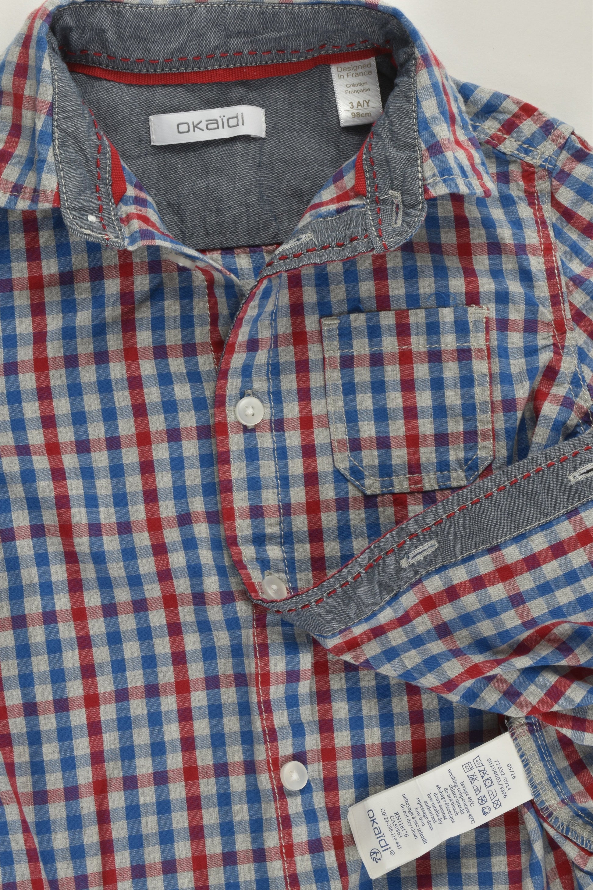 Okaïdi (France) Size 3 (98 cm) Checked Collared Shirt