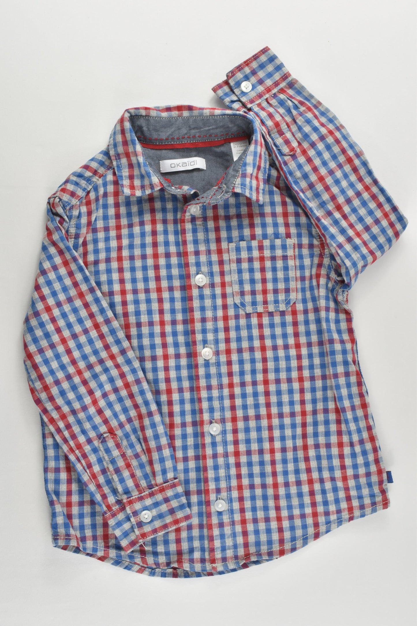 Okaïdi (France) Size 3 (98 cm) Checked Collared Shirt