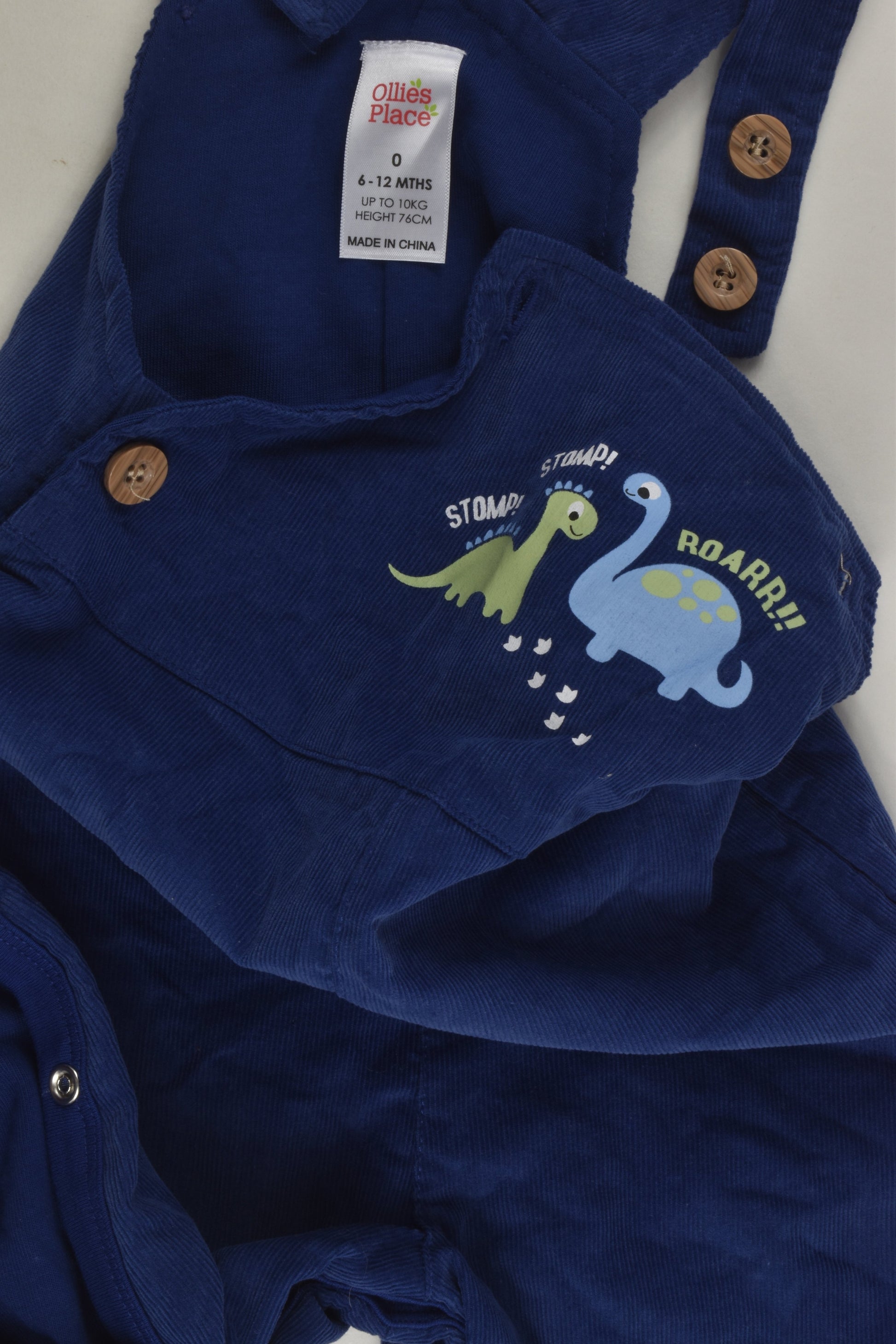 Ollie's Place Size 0 Lined Cord Dinosaur Overalls