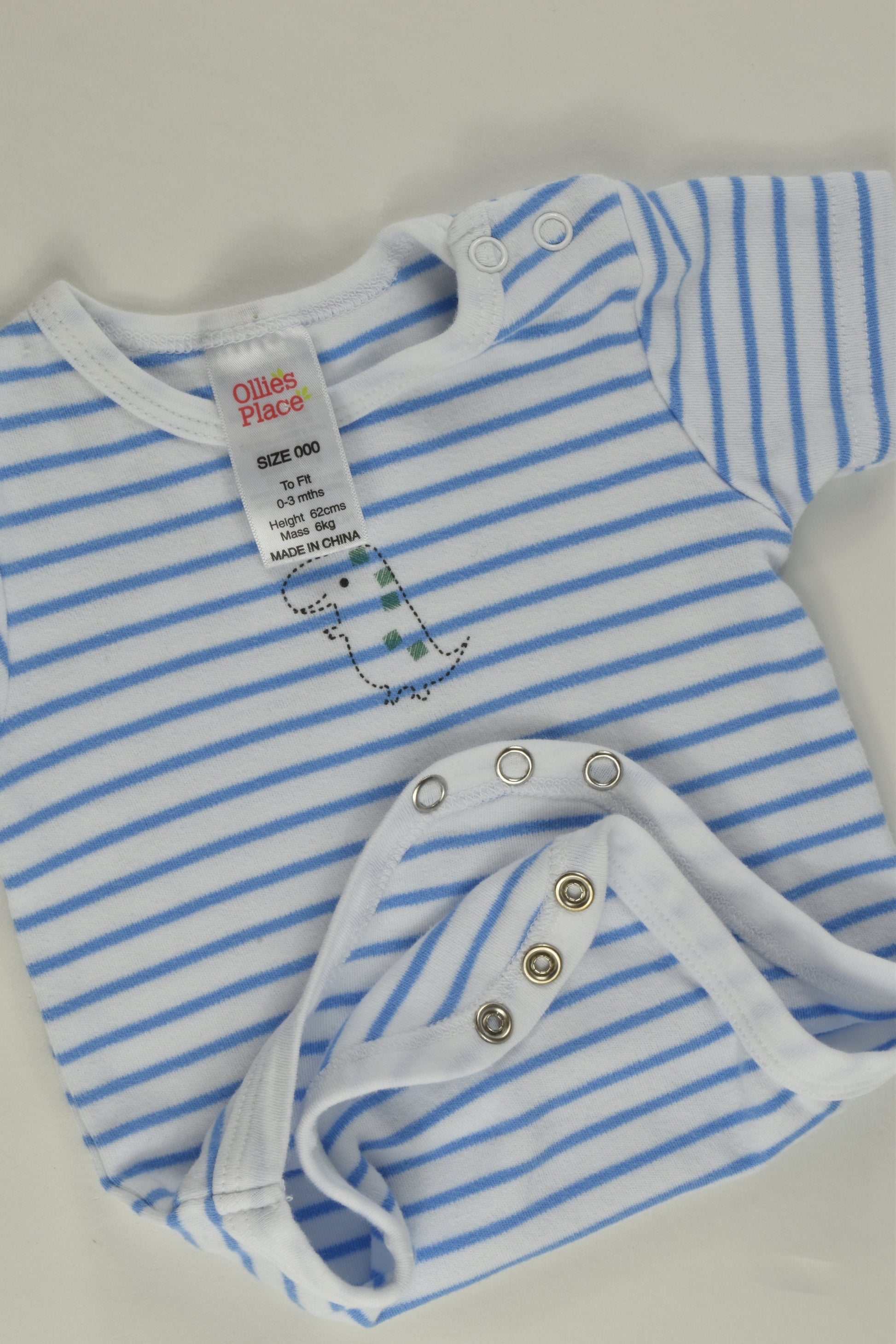 Ollie's Place Size 000 Striped Dinosaur Bodysuit