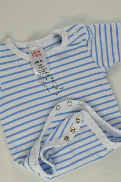 Ollie's Place Size 000 Striped Dinosaur Bodysuit