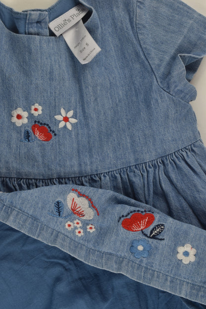 Ollie's Place Size 5 Lined Denim Embroidery Dress