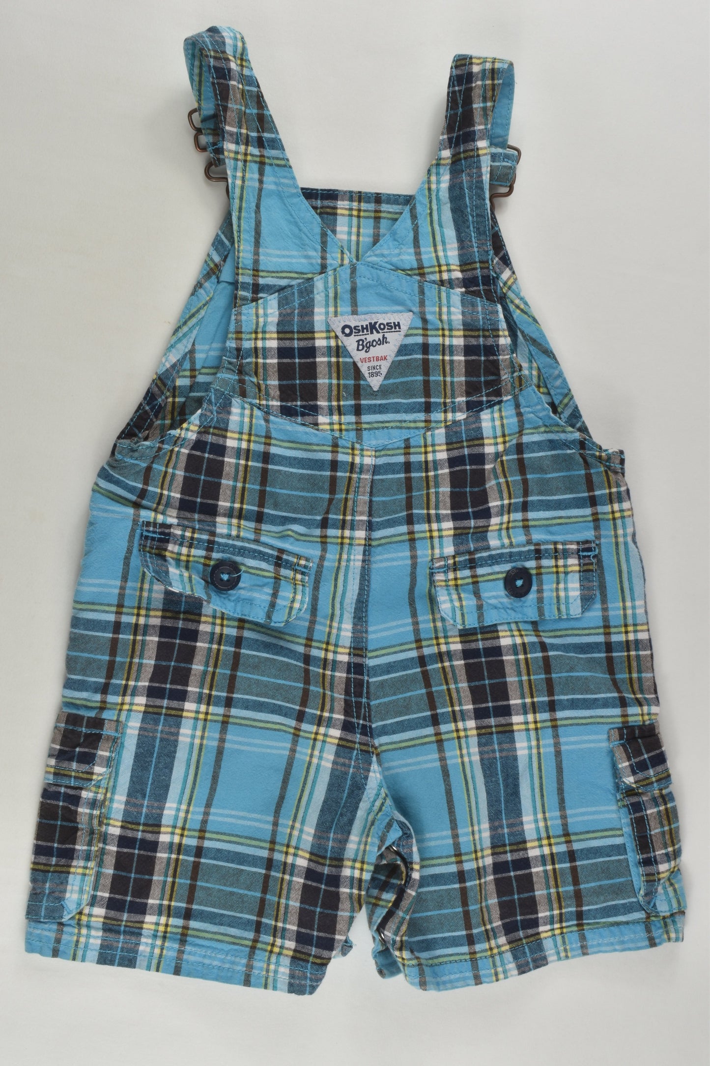 OshKosh Size 0 (12 months) Checked Short Overalls