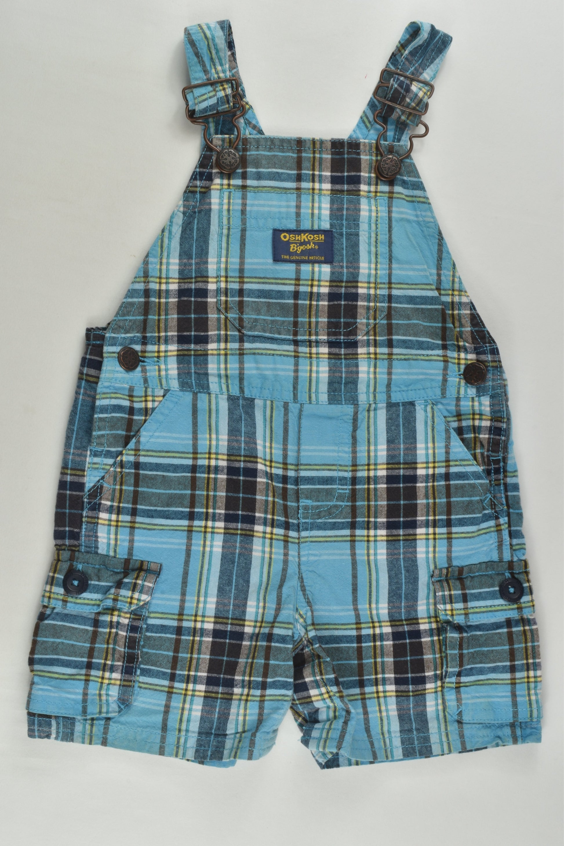 OshKosh Size 0 (12 months) Checked Short Overalls